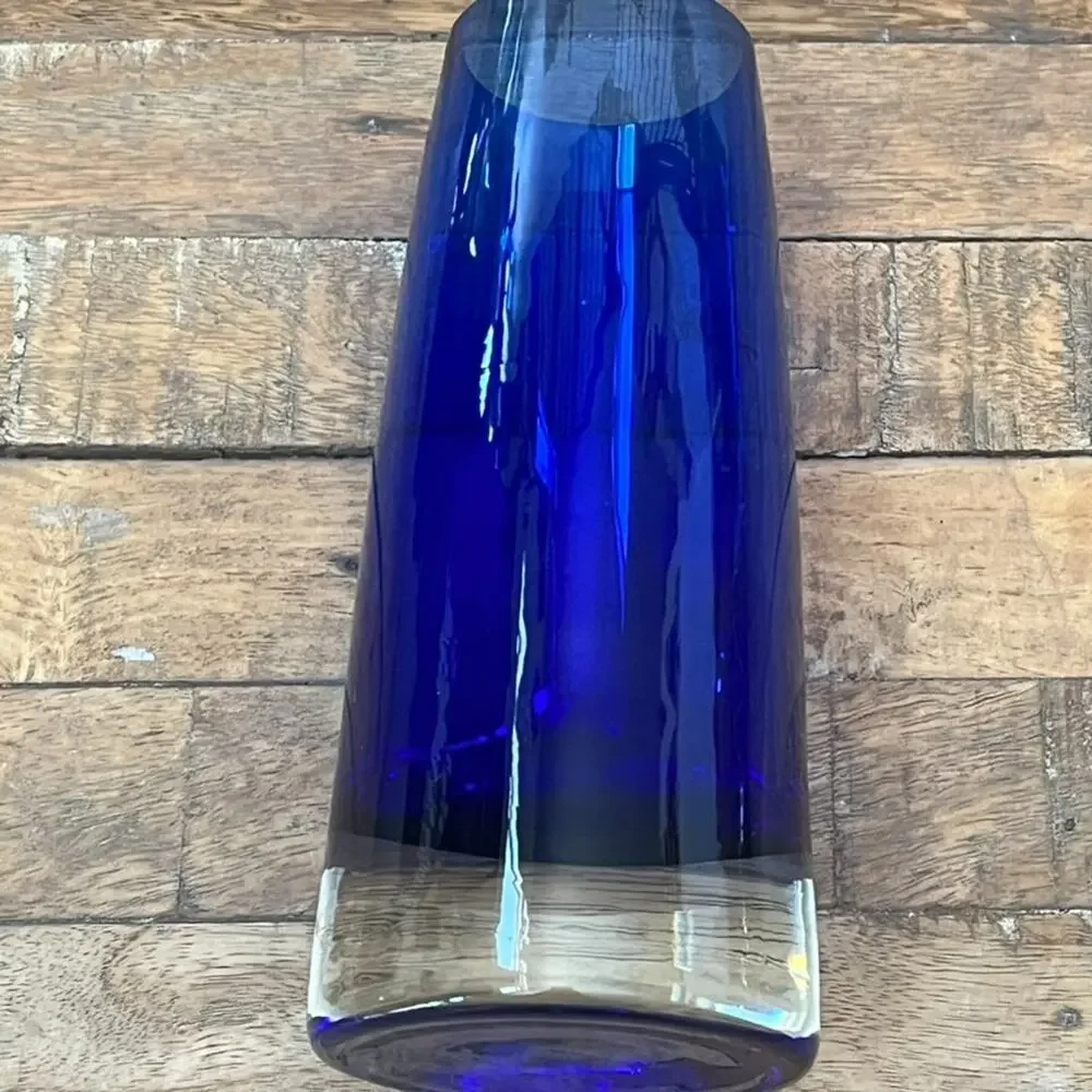 Vintage Cobalt Blue Hand Blown Glass Bud Vase Clear Glass on Bottom MCM Modern